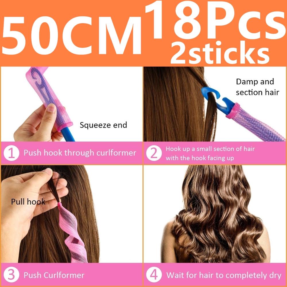 Mèches pour cheveux bouclés, boucles rondes en forme d'escargot, non ondulées, 75CM, 18 pièces, bigoudis, bricolage, 4 bâtons, bigoudis: 50CM 18Pcs 2sticks