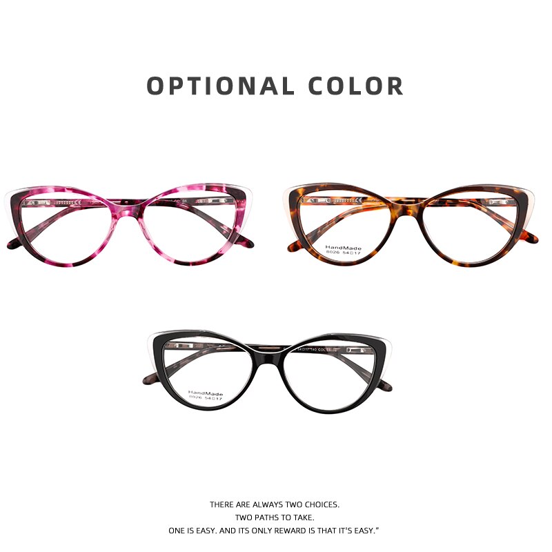 Acetate Cat Eye Women's Decorative Glasses Transparent Round Prescription Glasses Without Diopter Unusual Female Eyeglasses