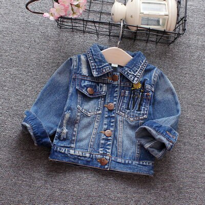 Baby Baby Meisjes Jeans Jas Borduren Bloemen Turn-Down Kraag Ripped Bovenkleding Peuter Pasgeboren Meisje Denim Kleding Jas: 3M