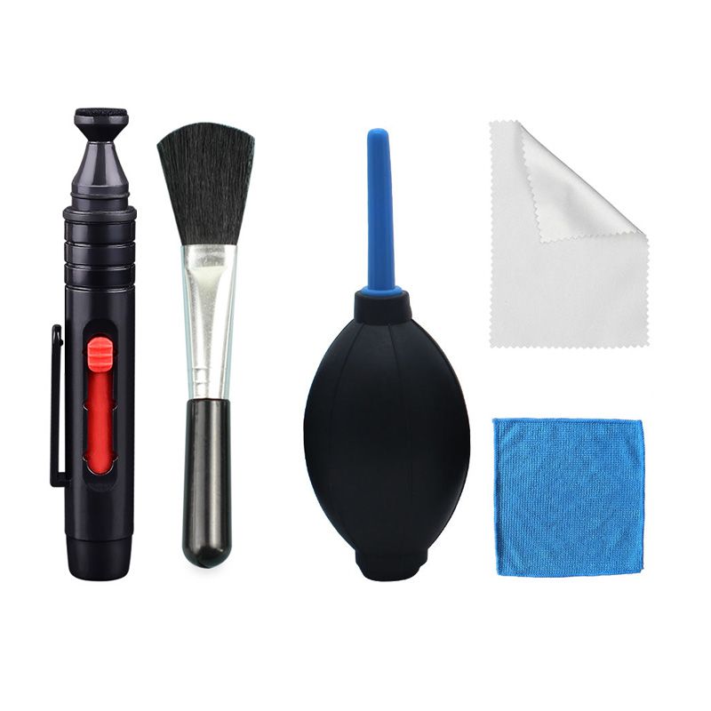 5-teiliges Kamera-Reinigungsset, Luftgebläse + Linsenbürsten + Reinigungsstift + Reinigungstuch für Kameraobjektive und Filter, Sensorbildschirm, LCD