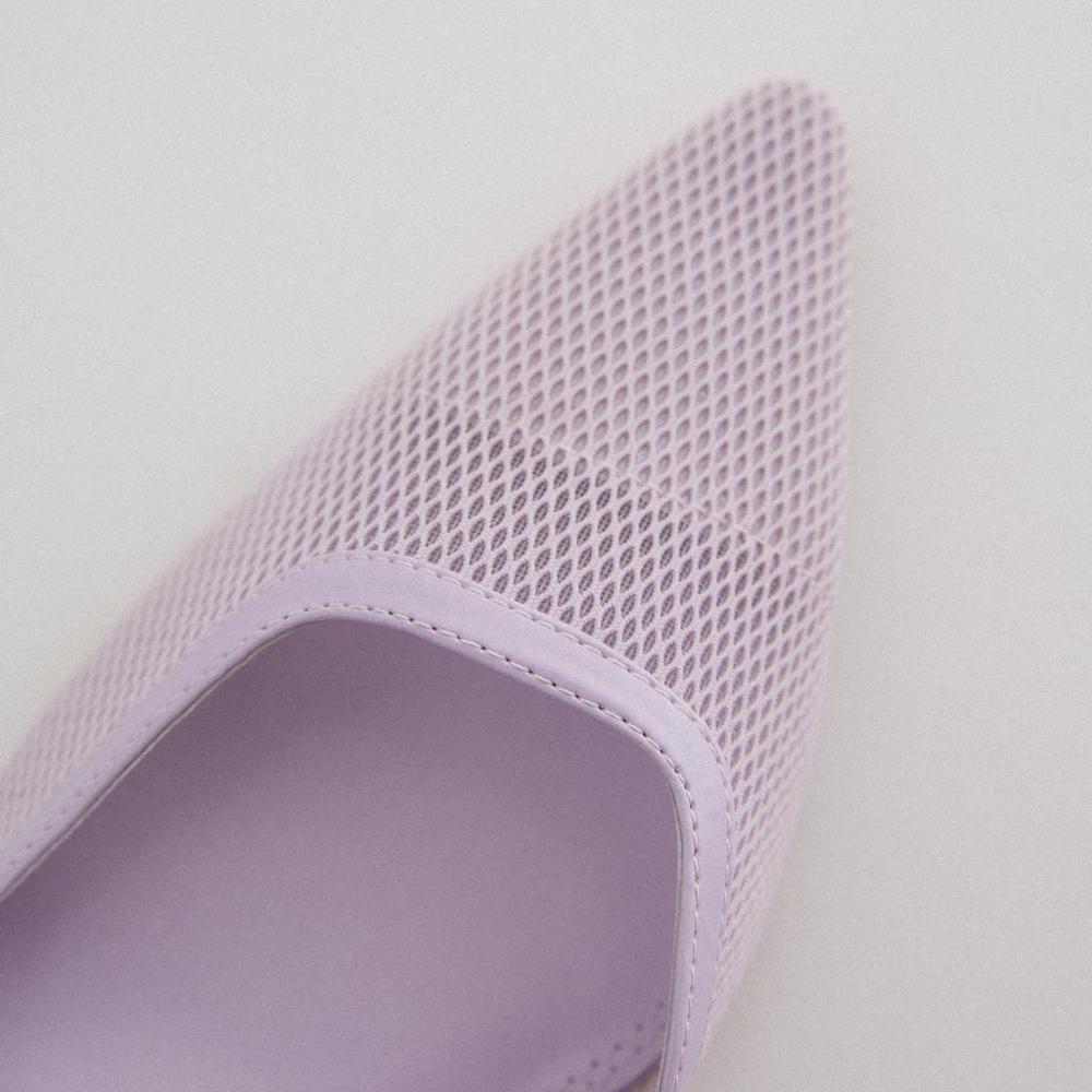 Lmcavi sun sapato feminino de malha violeta, calçado feminino stiletto com salto alto de gato