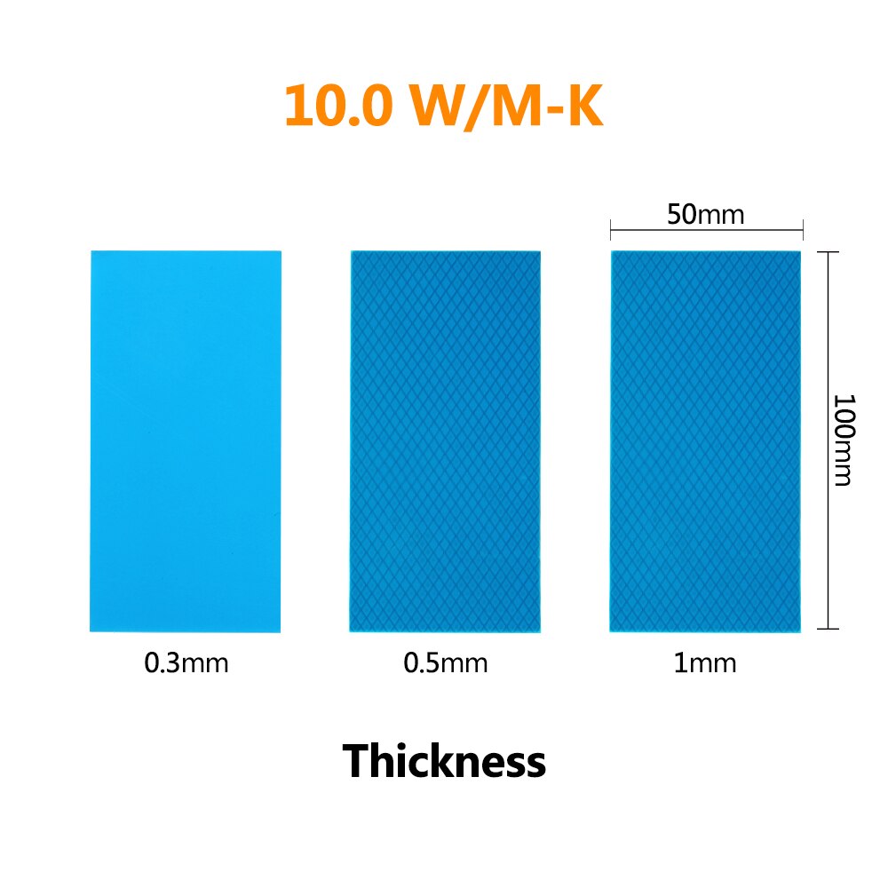 Computer GPU CPU Heatsink Cooling Conductive Silicone Thermal Pad 3Pcs 100mm*50mm Thickness 0.3/0.5/1mm conductivity 6/10W/M-K: 3pcsx10.0W