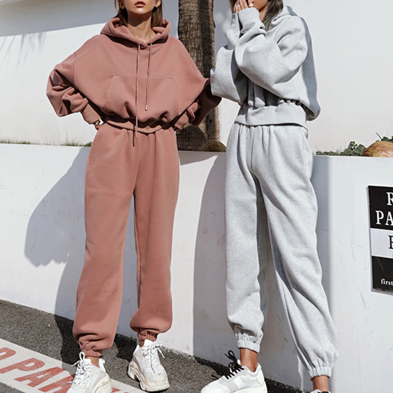 conjunto de dos piezas para mujeres trajes de Otoño de chándal de las mujeres de gran tamaño Sudadera con capucha y Pantalones de deporte Casual de invierno traje de 2 piezas conjunto de mujer