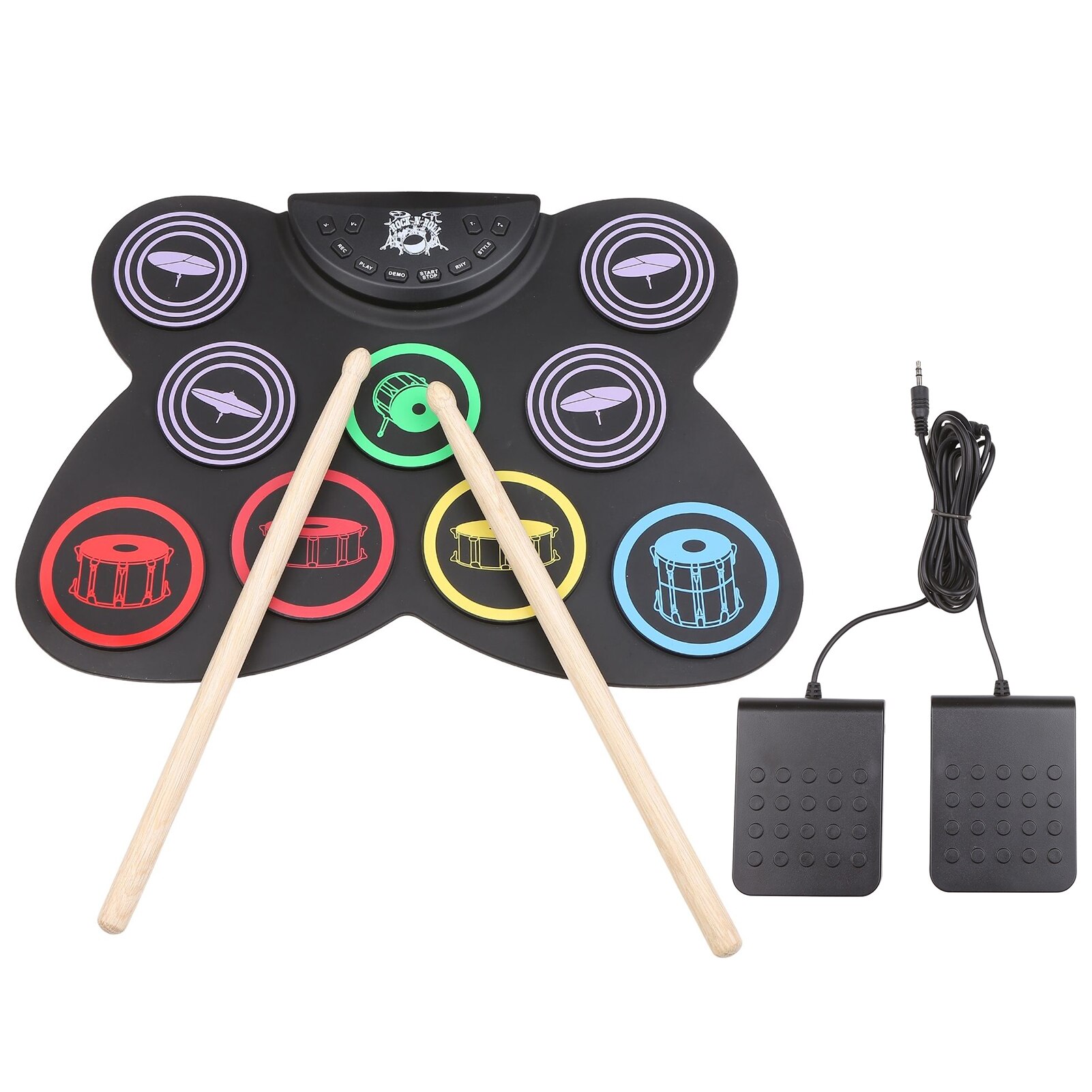 Kit de batterie pliable Portable en Silicone, ensembles électroniques pliants avec 9 tampons Durm, baguettes, pédales de pied pour débutant