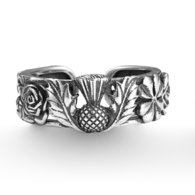 Anello di apertura vintage con quadrifoglio a quattro foglie rosa Accessori per dita maschili Anello retrò Gioielli in argento 925 MenRing Open Szie