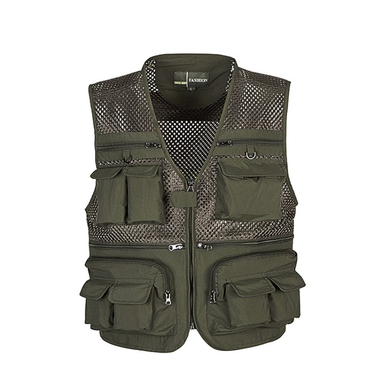 Fishing Vests Women Men Nylon Mesh Breathable Quick Dry Multi Waterproof Pocket Jacket Sportswear For Climbing Photography Coat: Beige / 4XL