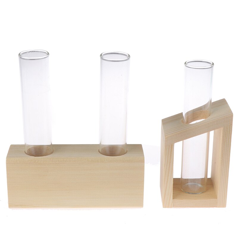 Jarrón de tubo de ensayo de cristal, soporte de madera, macetas para plantas hidropónicas, decoración de jardín para el hogar