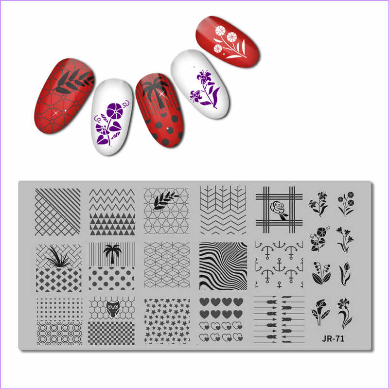 Rvs Nail Stempelen Plaat Sjabloon Swirl Bloem Patroon Danser Vlam Anker Kaarshouder Nail Tool JR071-80: JR071