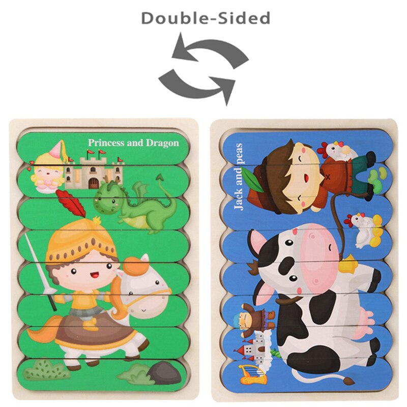 Bambino In Legno A doppia faccia Puzzle Creatività Forma Striscia 3D Puzzle Di Raccontare Storie Impilabile Puzzle Per Bambini Giocattoli Educativi di Apprendimento: J