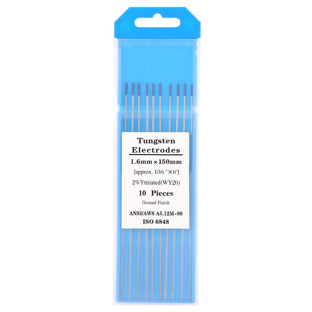 10 unids/set de electrodo de tungsteno Yttrium punta azul para soldadura TIG 1,6mm * 150mm WY20 2.0%