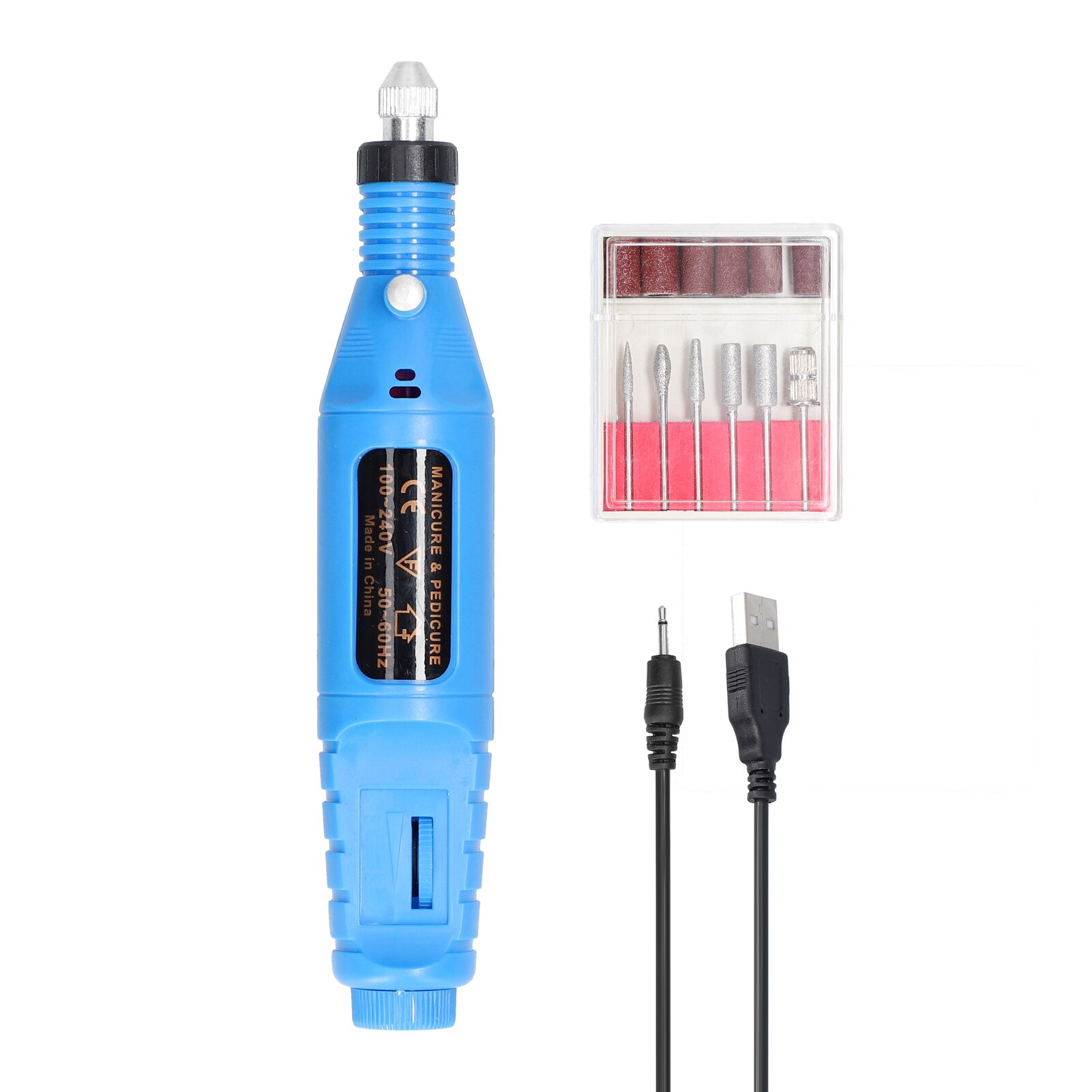 Handheld Mini Electric Grinder Nail Gelatum Removing Tool Polishing Machine Speed Adjustable Grinding Rotary Tool Kit: Blue