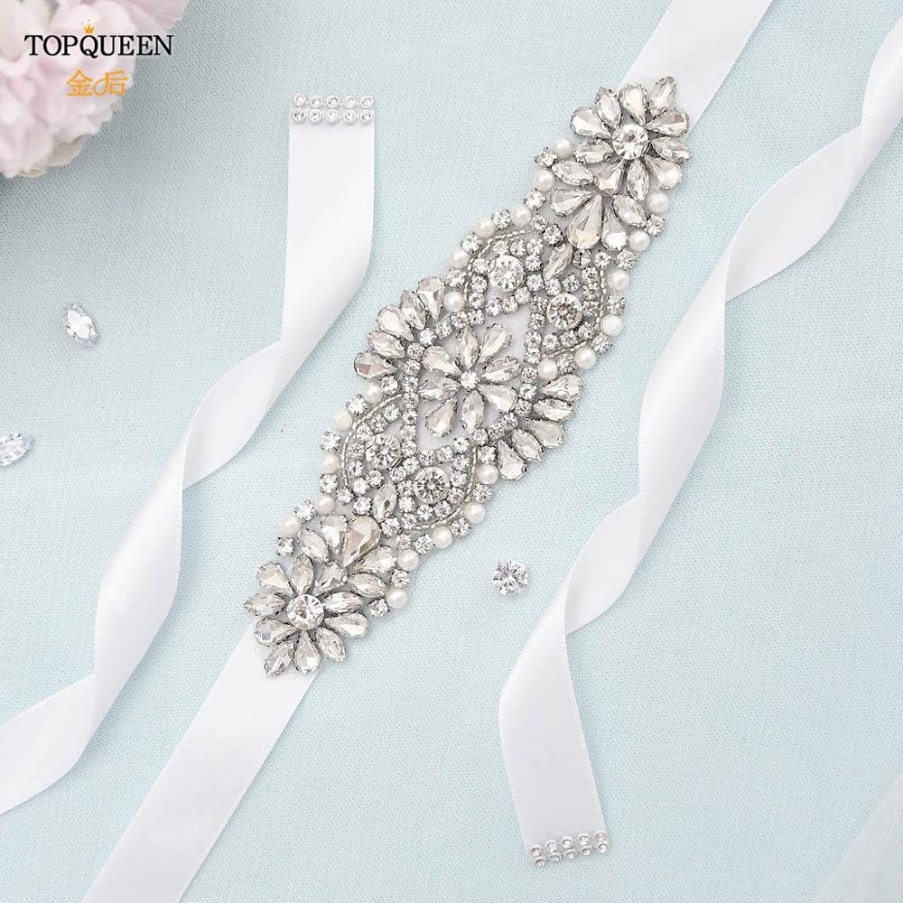 TOPQUEEN S394 Handmade Bridal Belt Wedding Belts Sashes Rhinestone Pearl Beads Belt For Bridal Gowns Belt for Dresses Women
