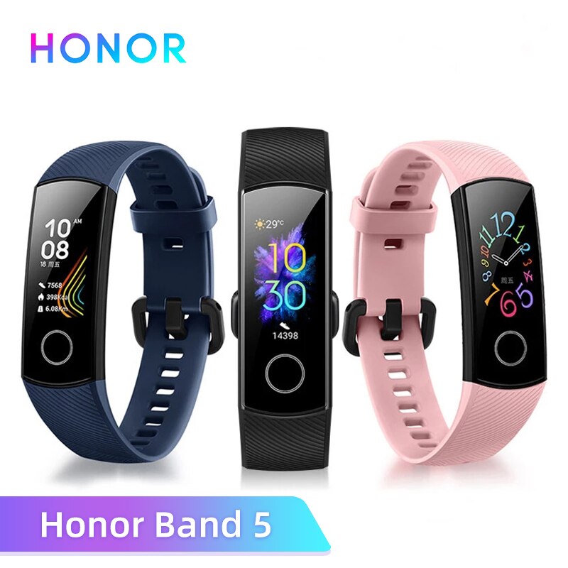 Version mondiale Honor Band 5 AMOLED 24h fréquence cardiaque SpO2 moniteur 10 Modes de Sport 5ATM étanche Posture de natation détecter montre intelligente