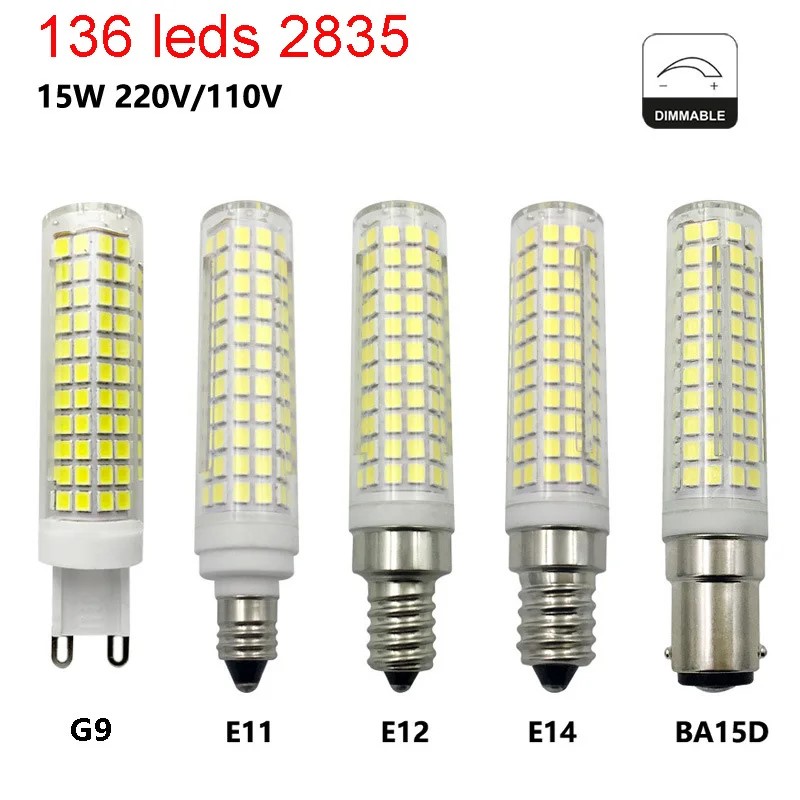 Dimbare 15 W E14 E12 E11 BA15D G9 LED Maïs Kristallen Kroonluchter LED Lamp LED Keramische Lamp 136 LEDs 110 V 220 V