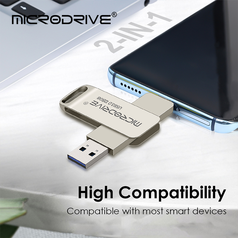 Unidade flash USB TIPO C OTG 2 em 1 USB Stick 3.0 128GB Pen Drive 64GB 256GB 512GB Disk de memória Pendrive