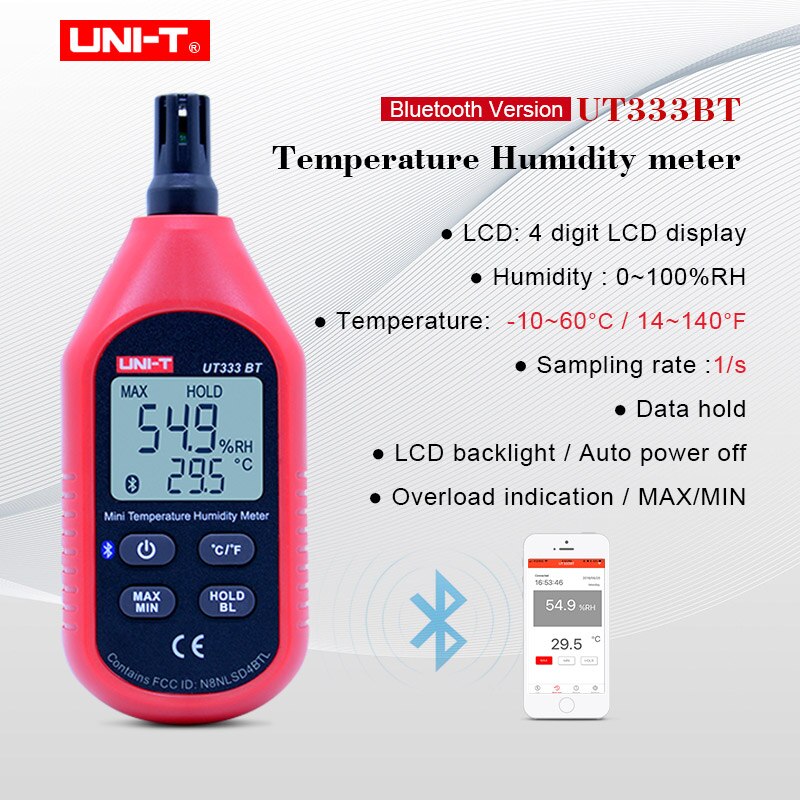 UNI-T mini lcd cyfrowy termometr higrometr Bluetooth cyfrowy miernik wilgotności temperatury anemometr magazyn UT333BT serii: UT333BT