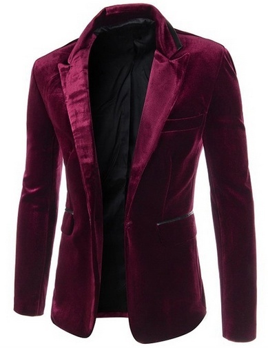 Zogaa höst vinter casual herr kavaj manchester lapptäcke herr företag en knapp slim fit masculino manlig kostym jacka kavaj: Vinröd / M