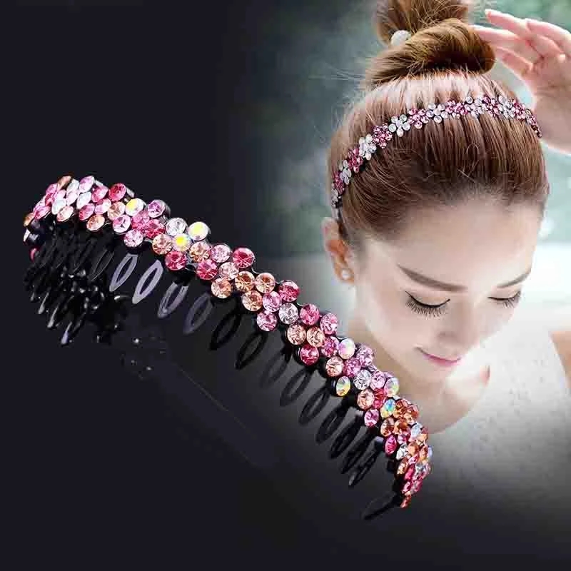 Hair Accessories Flower Rhinestone Pearl Non-Slip Hairbands Elastic Headband Women Hair Hoop Bands Bezel Girls Headdress