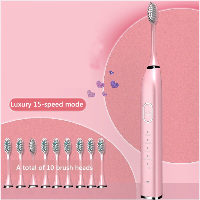 Xiaomi mijia escova de dentes elétrica ultra sônica adulto cronometrado 5 modo carregador usb recarregável substituição conjunto cabeça: powder 10 Brush head
