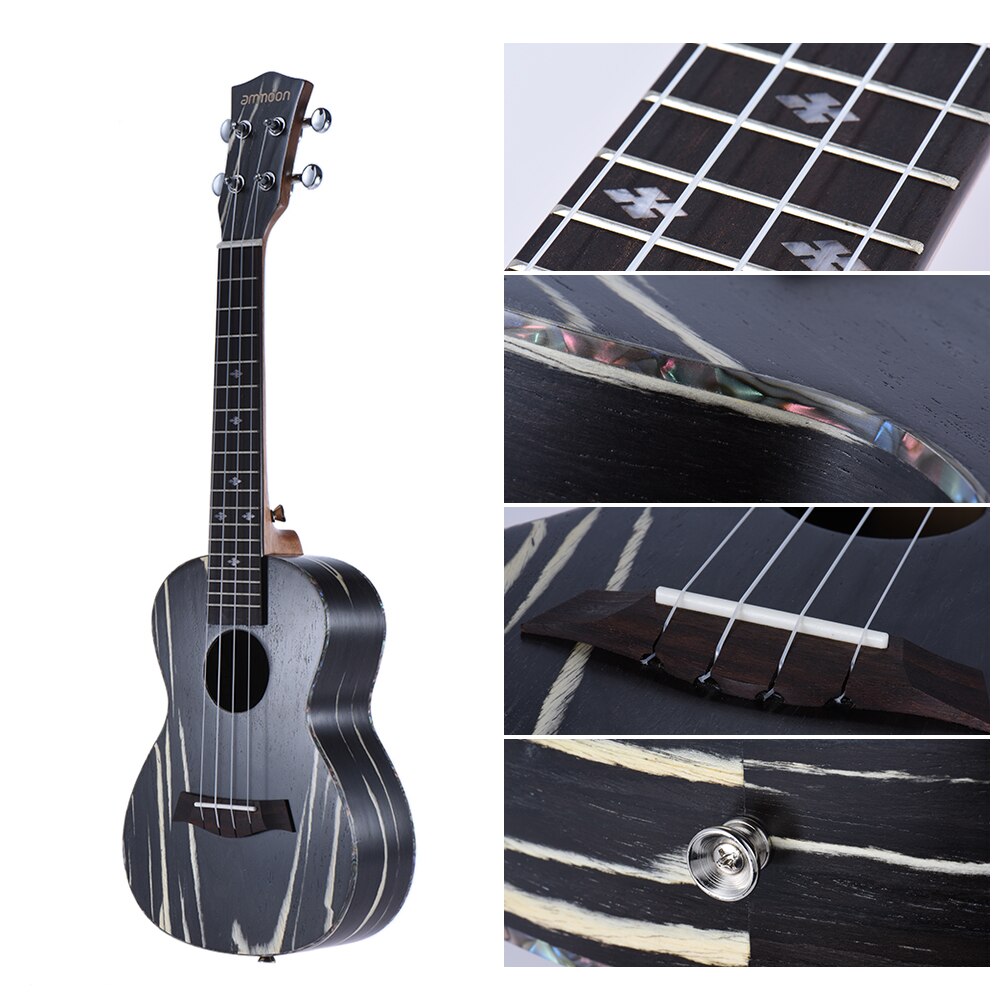 ammoon 24&quot; Wooden Acoustic Soprano Ukulele Ukelele Uke18 Frets 4 Strings Okoume Neck Rosewood Fretboard