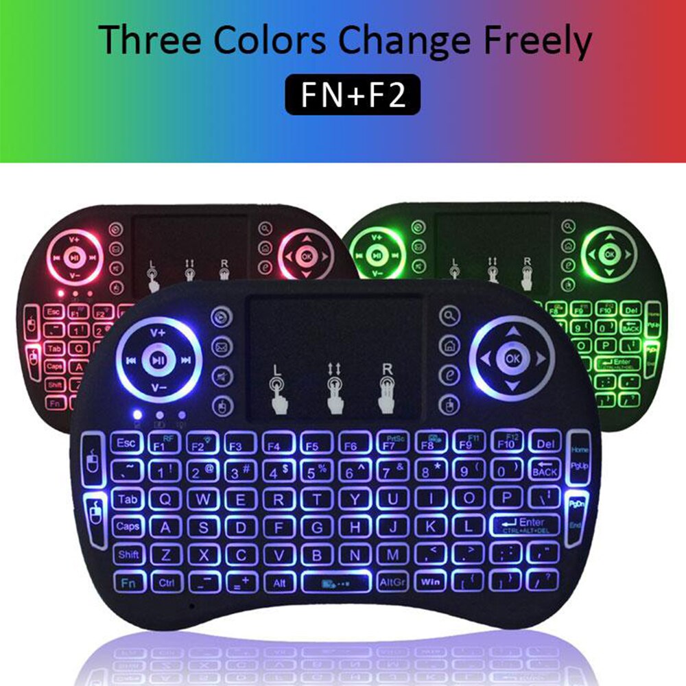 i8 Mini Wireless Keyboard 3 Colors Backlit 2.4ghz English Russian 3 Colour Air Mouse with Touchpad Remote Control Android TV Box