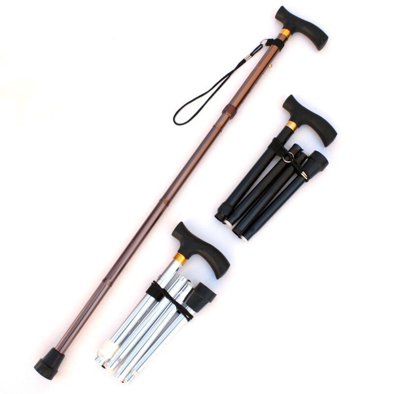 Outdoor 4 FoldedTrekking pole T-handle Hiking Poles Cane Walking Stick walk Crutch
