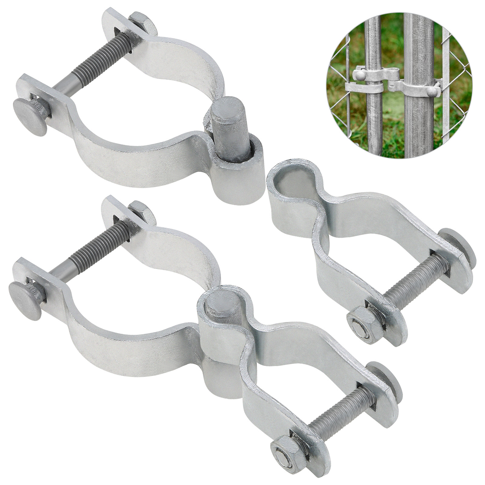 2pcs 1-3/8 x 2-3/8 Chain Link Fence Gate Post Hinge with 1-3/8 Female Hinges 2-3/8 Male Hinges Heavy Duty Gate Hinges