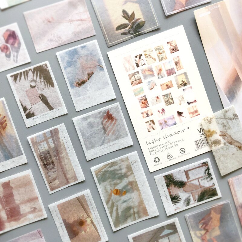 50 stuks/partij postmoderne scrapbooking stickers papier sticker vlokken stationaire kantoorbenodigdheden kunstbenodigdheden: Lichte schaduw
