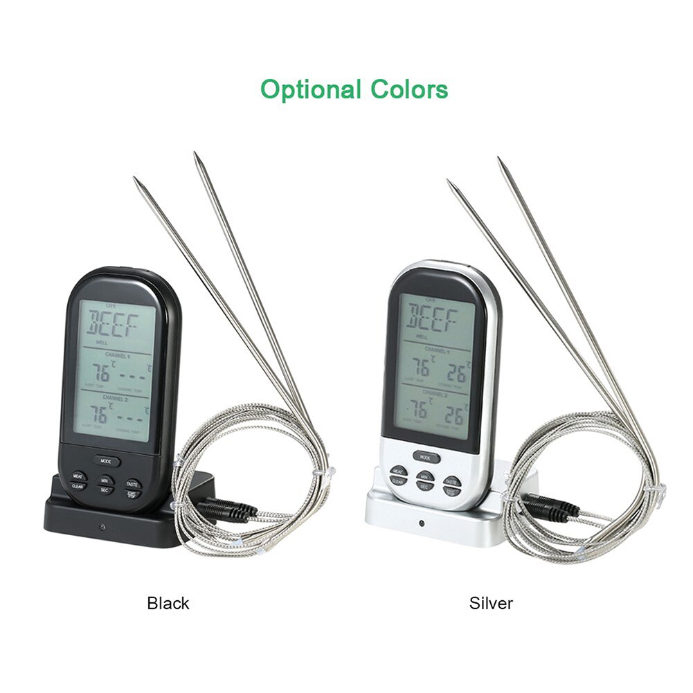 Wireless Remote Meat Thermometer Dual Probe Digital Backlight Cooking Oven BBQ Kitchen Food Thermometer Grilling Barbecue