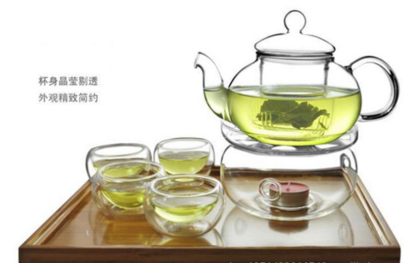 1 set Gaiwan Thee Set Met 6 Kopjes 600 ml Glas Thee pot Dubbele Muur Gemaakt In China ketel