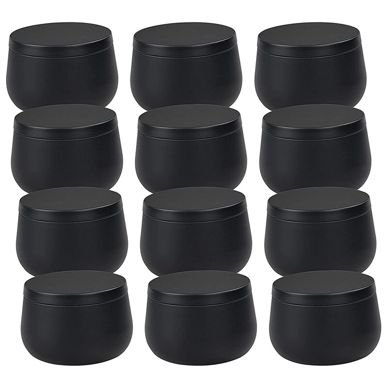 Lattine di latta per candele con coperchi-vasetti per candele da 12 pezzi, scatole di metallo per candele da 8 una volta, contenitore per candele per forniture per candele fai-da-te: nero