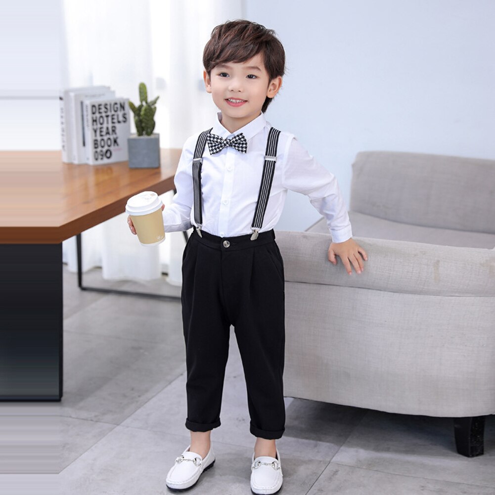 LOLANTA-Conjunto de ropa para niños de 2 a 11 años, camisa de vestir con pajarita + Pantalones de tirantes, para boda, cumpleaños