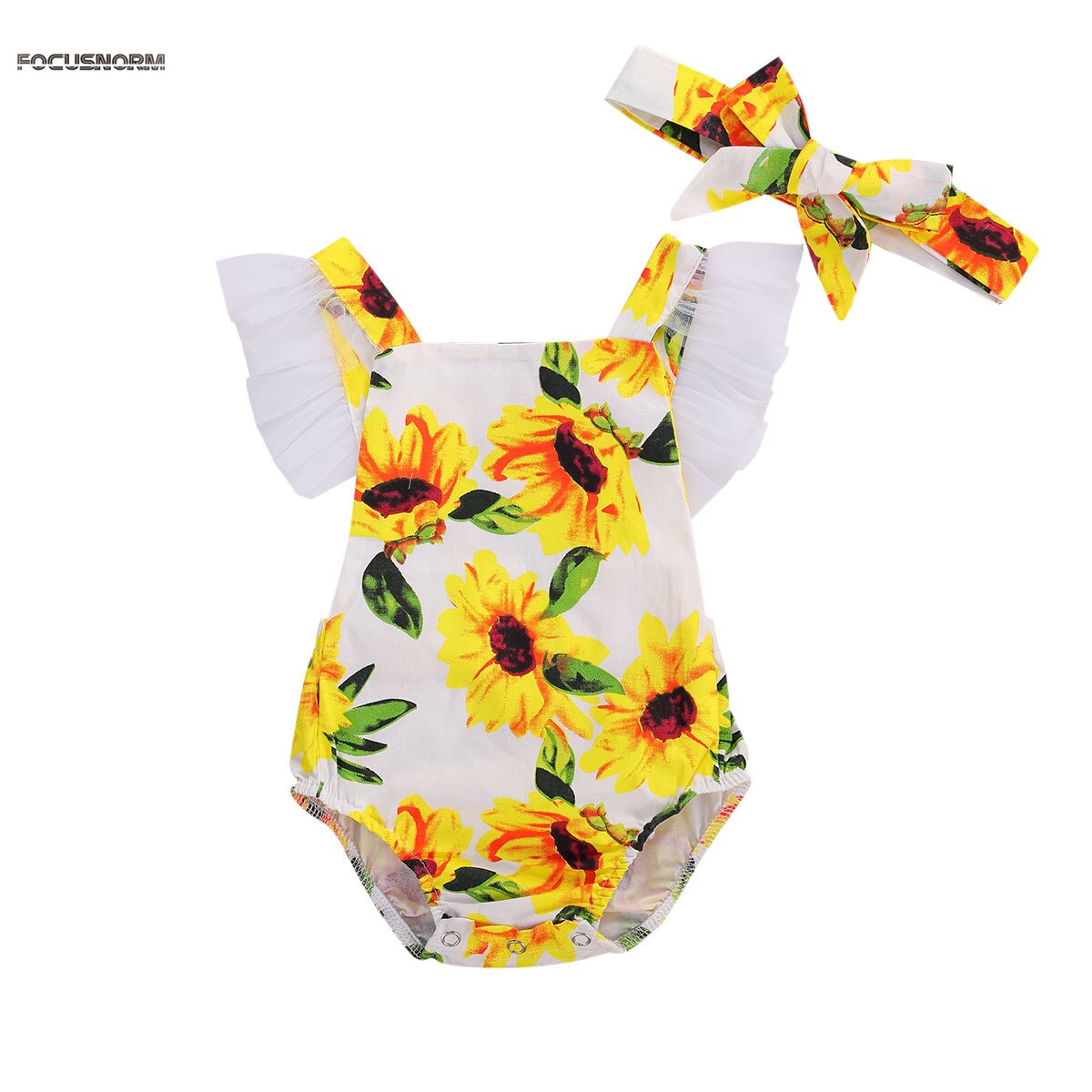 0-18m bebê recém-nascido infantil meninas meninos bodysuits sunflowers impressão rendas babados manga curta macacões