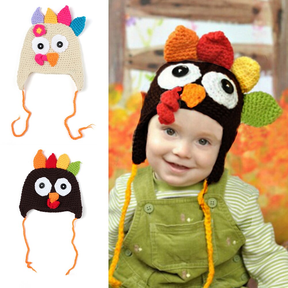 Pigtail kasket håndlavet varm fotografering rekvisitter sød baby spædbarn med fletninger kalkun strikket børn hue thanksgiving hat