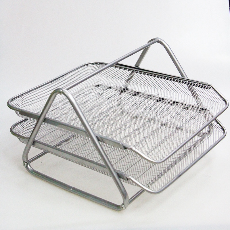 Office Filing Trays Holder A4 Document Letter Paper Wire Mesh Storage 2 Tiers