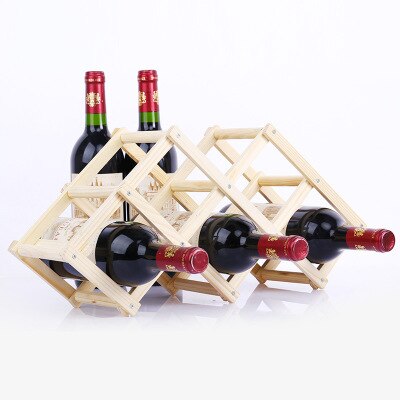Massivt træ folde stativer sammenfoldelig vin stativ træ stand holder rødvin flasker vin stativer køkken bar display hylde: 5