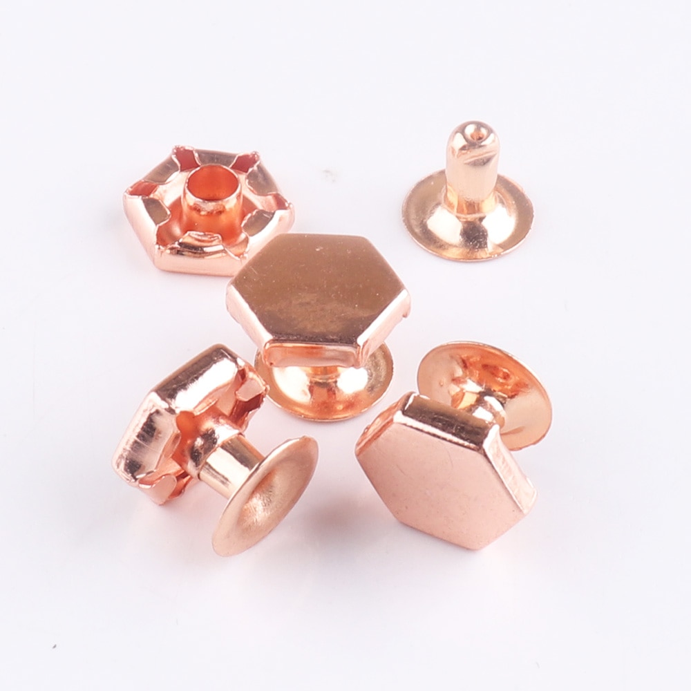 100 sets Double Cap Rivets 8*8mm Rose Gold Stud Rapid Rivets Bag Shoes Garment Leather Craft Decorations DIY Sew Supplies DIY