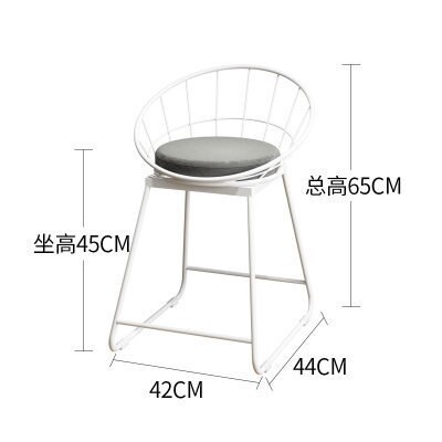 High gold bar stool wrought iron bar stool chair simple dining chair modern Nordic iron leisure chair bar chair: 45cm white