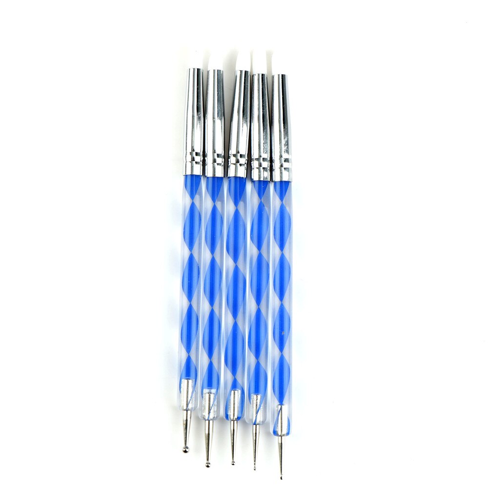 AACAR 5pc Double Head Pick Rhinestone Manicure Tool Nail Art Silicone Dotting Pen Brush Sculpture Emboss Carving Shaping Paint: Blue