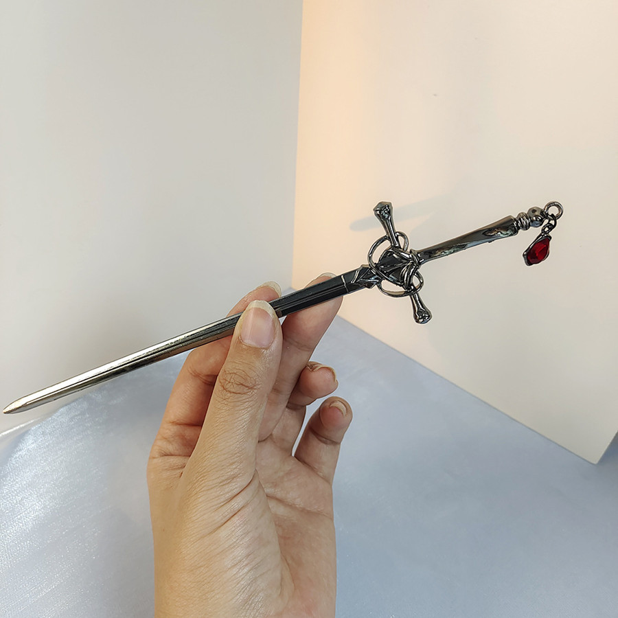 Nuovo punk rubino ciondolo spada forcina cinese semplice bastoni per capelli per donne retrò ragazza acconciatura capelli piatto accessori alla moda 2022: Zinco blu placcato