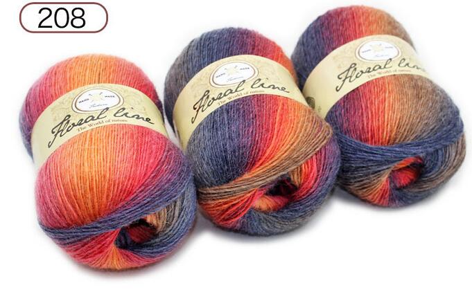 1pc = 100g sektioner farvet uld regnbue garn hånd strik hæklet tykt garn gør det selv håndværk varmt tørklæde sweater pude 360m: Farve 208