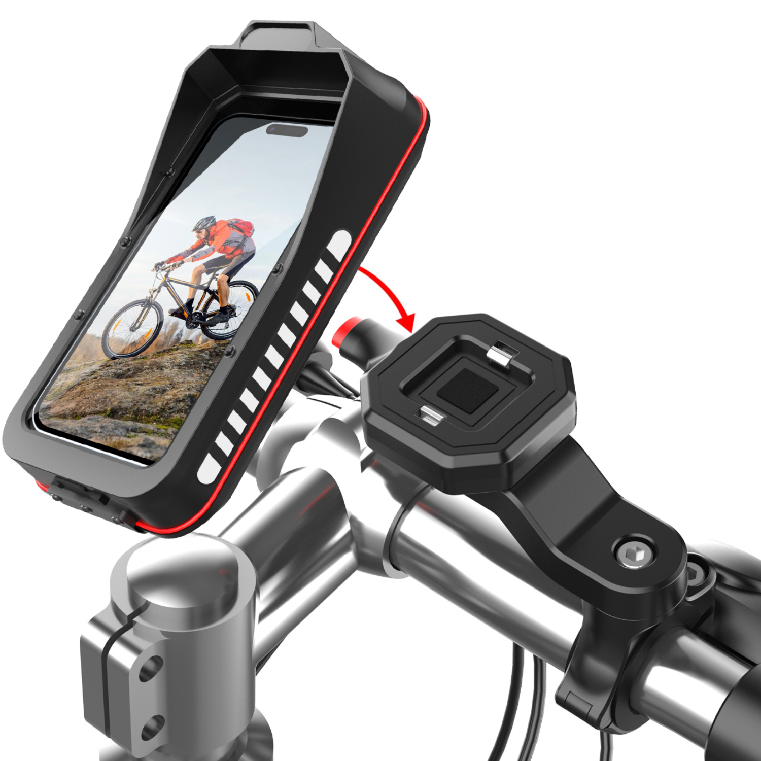Fietstelefoonhouder Waterdichte, waterdichte motorfietstelefoonhouder Fietstelefoonhouder Tas Met stuurbasis en touchscreen
