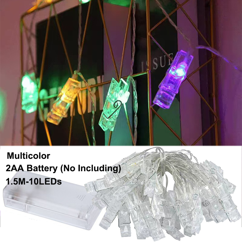 Guirnaldas de luces con Clip para fotos, guirnalda de luces Led Multicolor con batería, iluminación navideña para boda, decoración de pared para habitación de boda: Azul