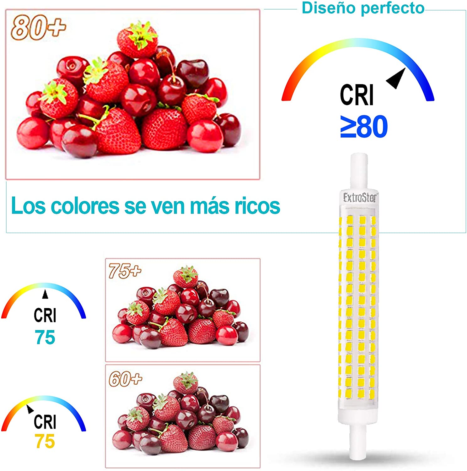 ExtraStar® Bombilla LED R7S 118mm 8W (Equivalente 80W), LED R7S Luz Fría,Neutra, Cálida, 800LM, 360° Ángulo de Haz, Pack 2/6
