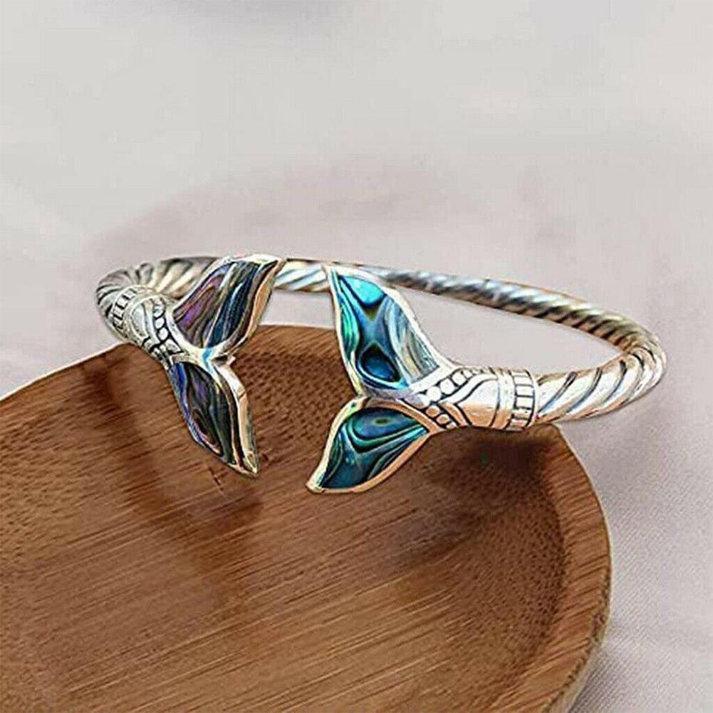 Abalone Shell e Mermaid Tail Bangle Bracelet catena a mano aperta regolabile per donna ragazze Trendy Creative Beach Jewelry Gift