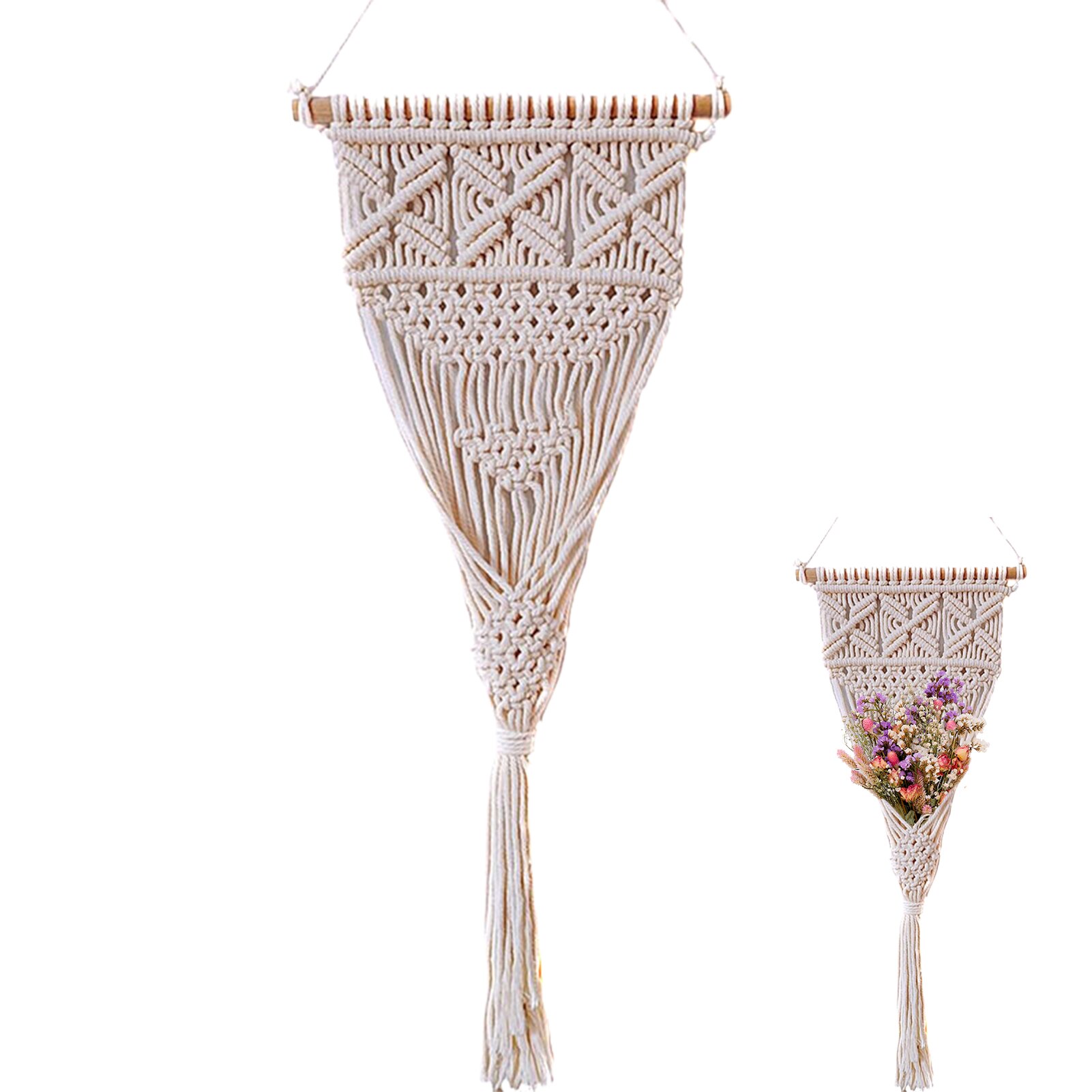 Wall Macrame Planter Plant Er Indoor Decorative Flower Pot Wall Holder With Wooden Rod Cotton Rope Handwoven Boho Gardening