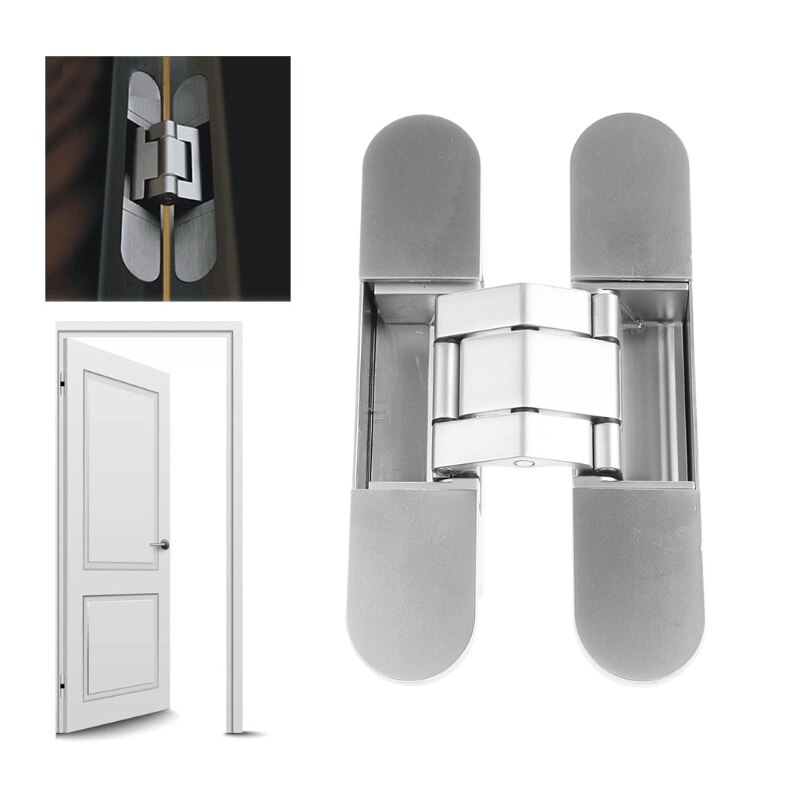 Hidden Door Hinges Invisible Hinges Concealed Hinges Zinc Alloy 180 Degree Swing Hinge 3 Way Adjustable Butt Hinge (1 Hinge): Silver