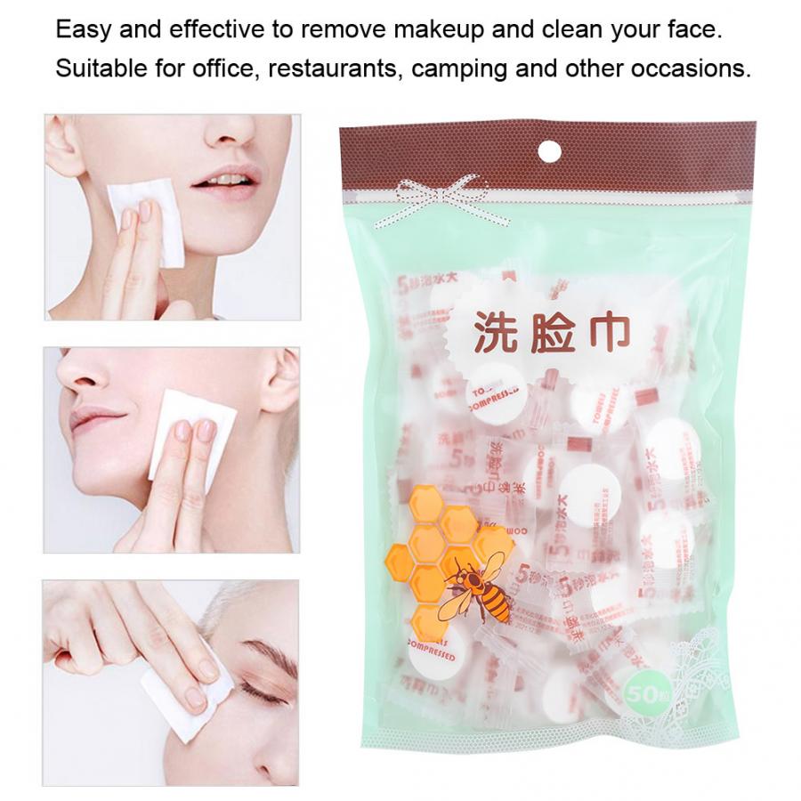 50 pièces coton jetable tissu compressé Mini serviette visage nettoyage tissu pour voyage coton tampons pour visage