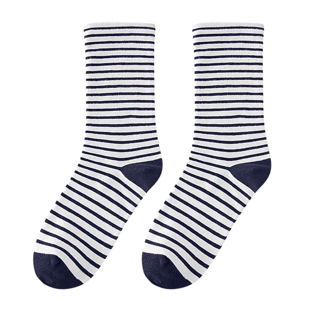 CHAMSGEND women's Japanese women's socks striped pile socks cotton breathable socks casual comfort cotton socks: Navy