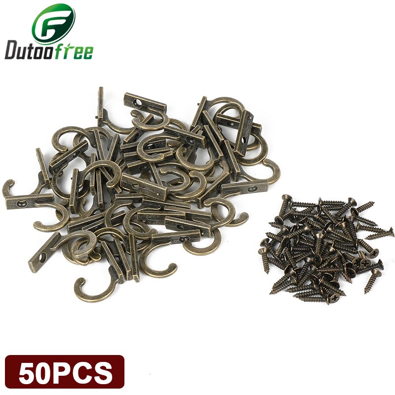 Ganchos decorativos antiguos para colgar ropa, colgador de pared, bata, abrigo, tono bronce, 22x21x8mm, 50 unids/lote